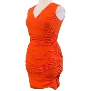 Boden, sleeveless‎ dress Gathered Wrap Stitching Orange Cotton Knit Size 12
